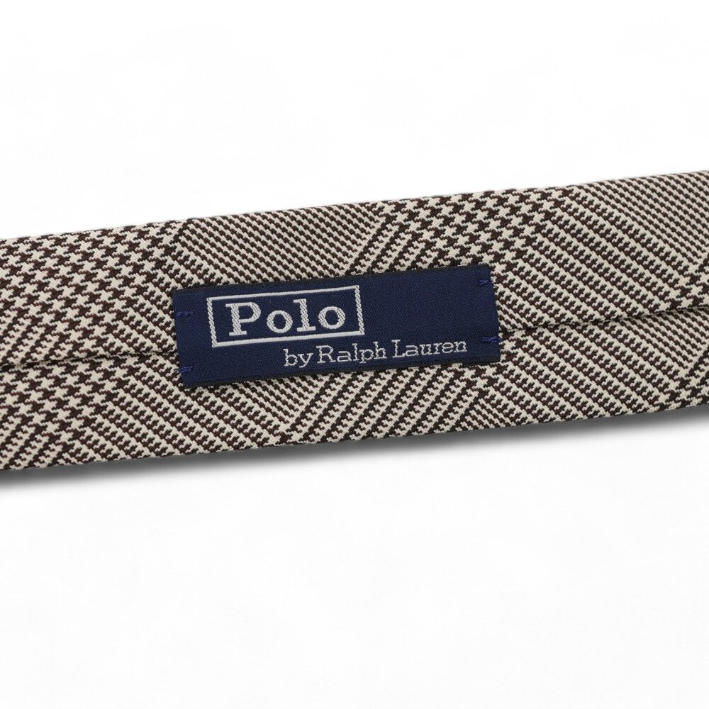 Polo Ralph Lauren Silk Neck Tie Taupe & Brown Houndstooth Handmade In Italy - Picture 5 of 10